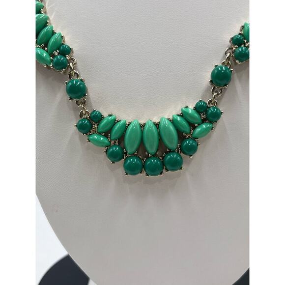 J. Crew Two Tone Light Dark Green Cabochon Gold Tone Statement Necklace - Picture 4 of 14